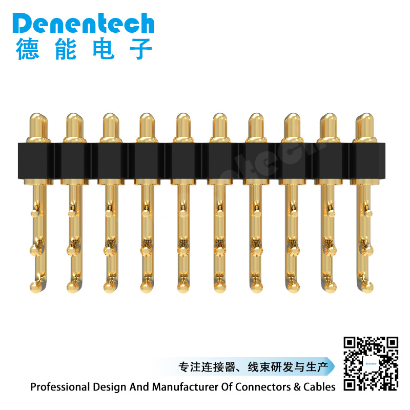 Denentech 2.54MM pogo pin H4.0MM triple row male right angle with peg spring loaded probe pogo pin connector